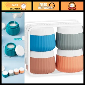 Travel Toiletry Containers 4 Pack, TSA Approved Silicone Jars, Leak Proof Clear