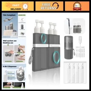 4-in-1 Travel Dispenser Bottle Set, TSA Approved Leak Proof Silicone Containers
