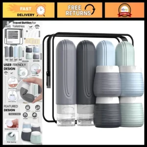 8 Pack Travel Bottles Set - TSA Approved Silicone Leak Proof Containers & Jars